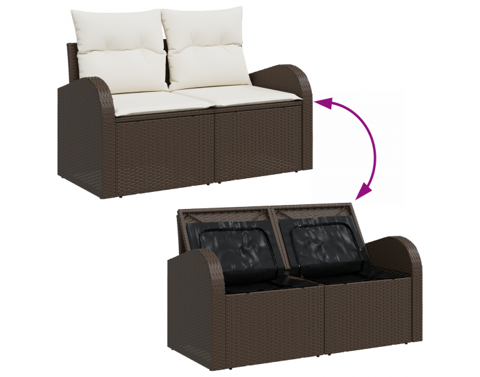 8 частен градински диван комплект с възглавници Кафяв полиратан