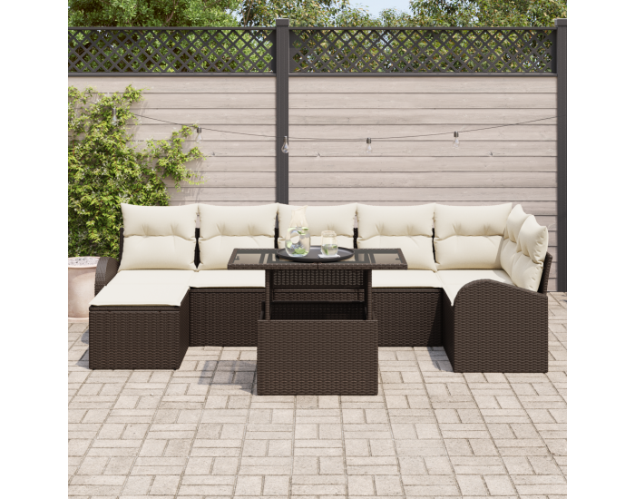 8 частен градински диван комплект с възглавници Кафяв полиратан