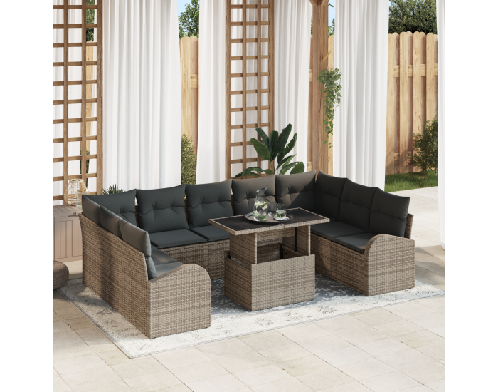 Sonata H 10 Часов градински комплект за диван с възглавници Сив полиратан