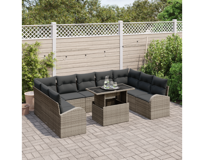 Sonata H 10 Часов градински комплект за диван с възглавници Сив полиратан