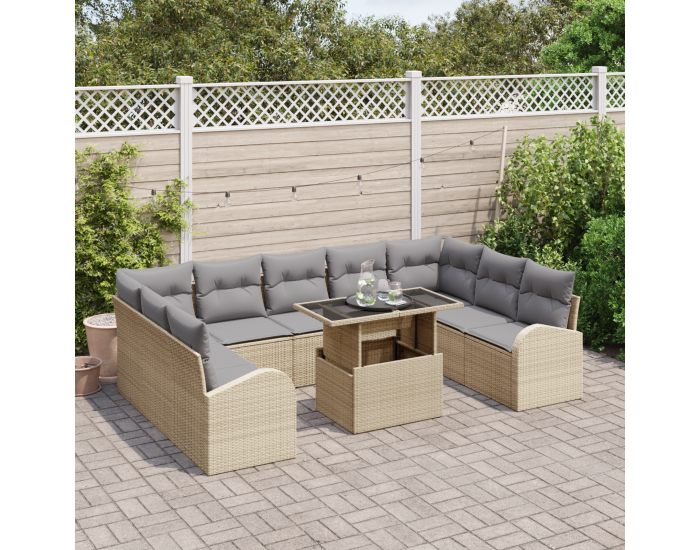 Sonata H 10 частен градински диван комплект с възглавници бежово поли ратан