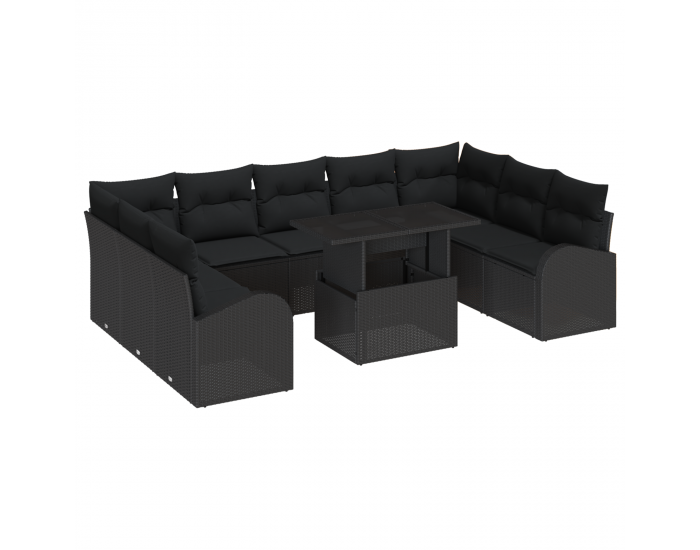 Sonata H 10 части градински диван комплект с възглавници черен полиратан