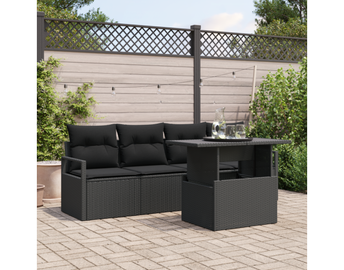 Sonata H Комплект от 5 части градински диван с възглавници Черен Полиратан