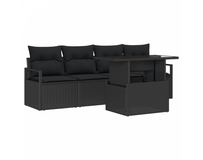 Sonata H Комплект от 5 части градински диван с възглавници Черен Полиратан