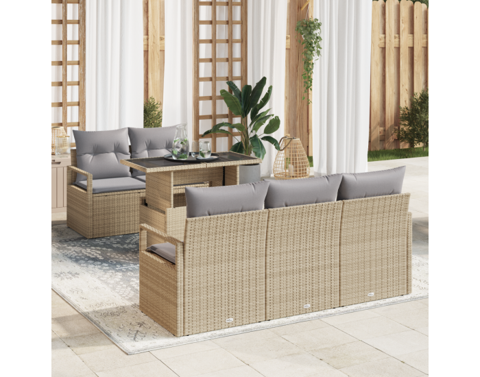 Комплект Градински Дивани Sonata H от 6 части с Възглавници Бежов Полиестер Ратан