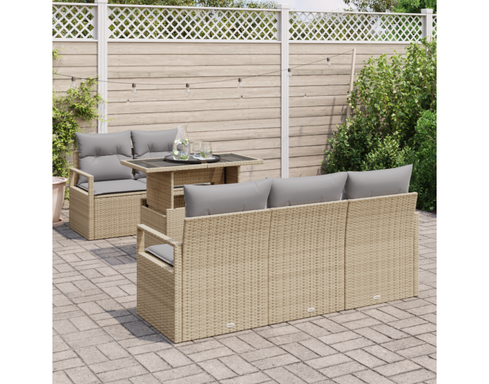 Комплект Градински Дивани Sonata H от 6 части с Възглавници Бежов Полиестер Ратан