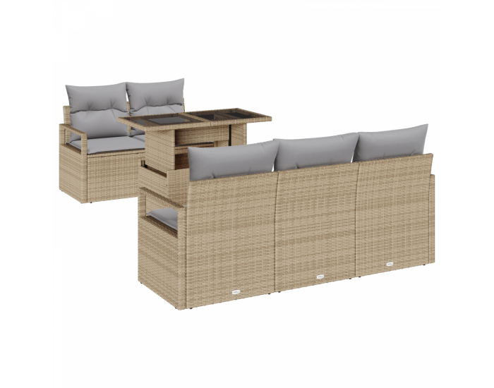 Комплект Градински Дивани Sonata H от 6 части с Възглавници Бежов Полиестер Ратан