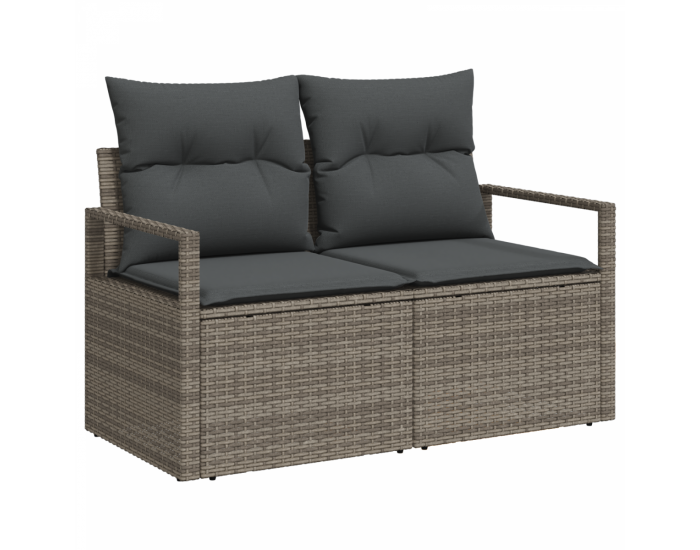 Комплект от 7 части градински диван с възглавници сиво полиестерен ратан