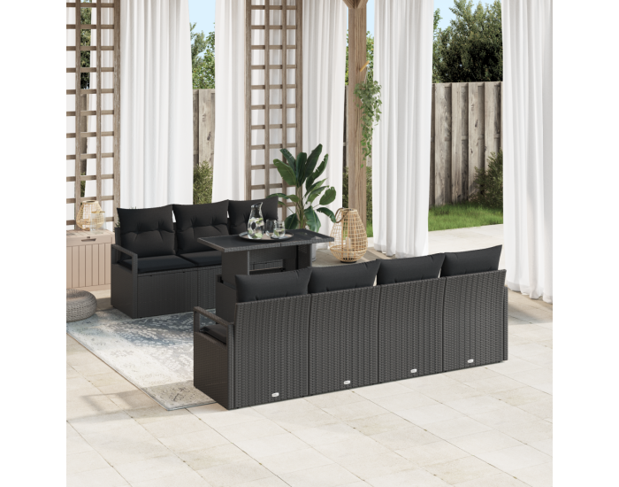 Комплект Градински Диван Sonata H с Възглавници Черен Поли Ратан