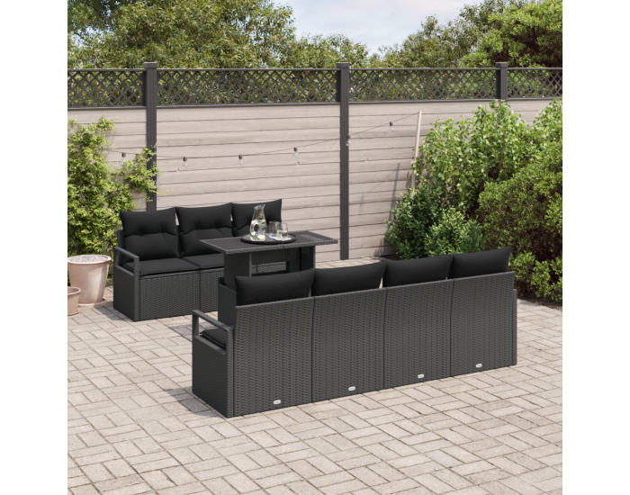 Комплект Градински Диван Sonata H с Възглавници Черен Поли Ратан