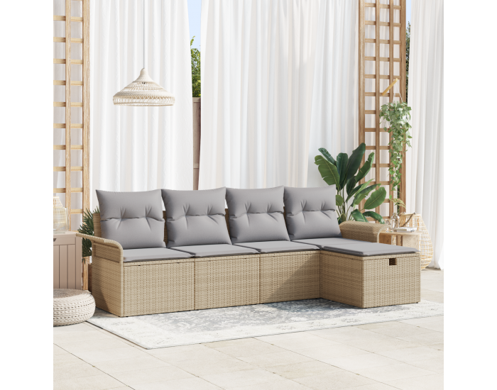 Sonata H 5 Частен Градински Диван Комплект с Възглавници Бежов Полиестерен Ратан
