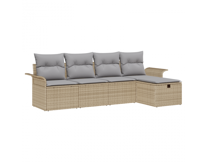 Sonata H 5 Частен Градински Диван Комплект с Възглавници Бежов Полиестерен Ратан