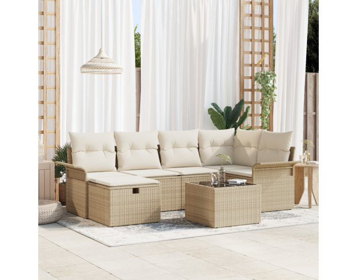 Комплект градински диван Sonata H с възглавници бежов поликратон