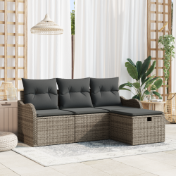 Sonata H 4 Piece Garden Sofa Set with Cushions Grey Poly Rattan - Sonata H