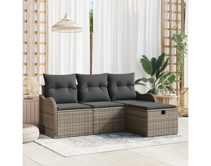 Sonata H 4 Piece Garden Sofa Set with Cushions Grey Poly Rattan