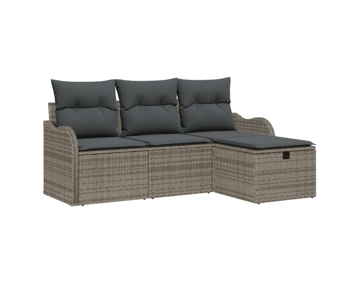 Sonata H 4 Piece Garden Sofa Set with Cushions Grey Poly Rattan
