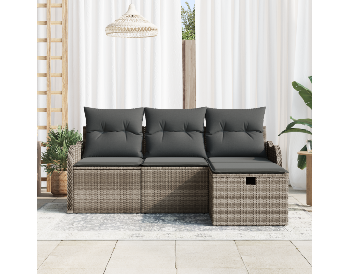Sonata H 4 Piece Garden Sofa Set with Cushions Grey Poly Rattan