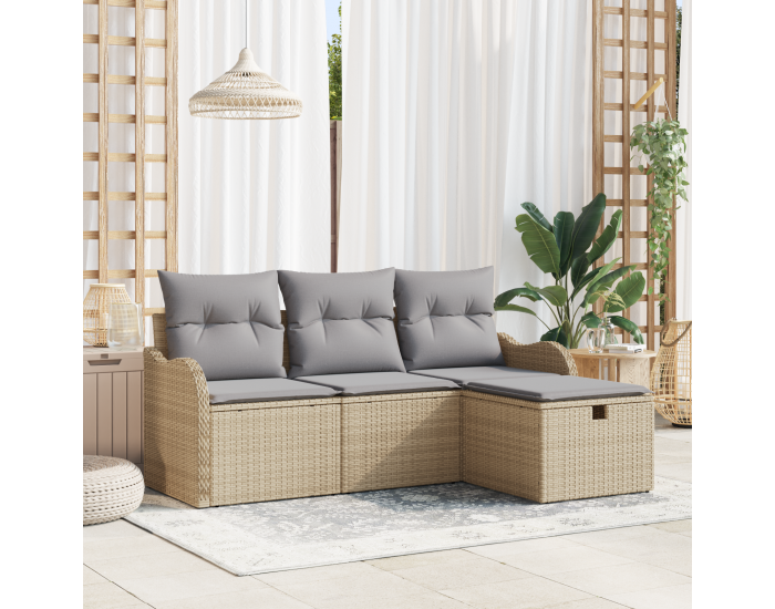 Sonata H 4-частен градински диван комплект с възглавници бежов полиратан