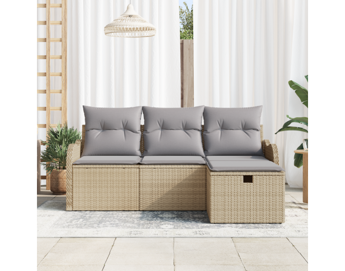 Sonata H 4-частен градински диван комплект с възглавници бежов полиратан