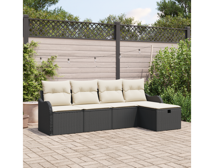 Sonata H 5 части градински диван комплект с възглавници черен полиестер