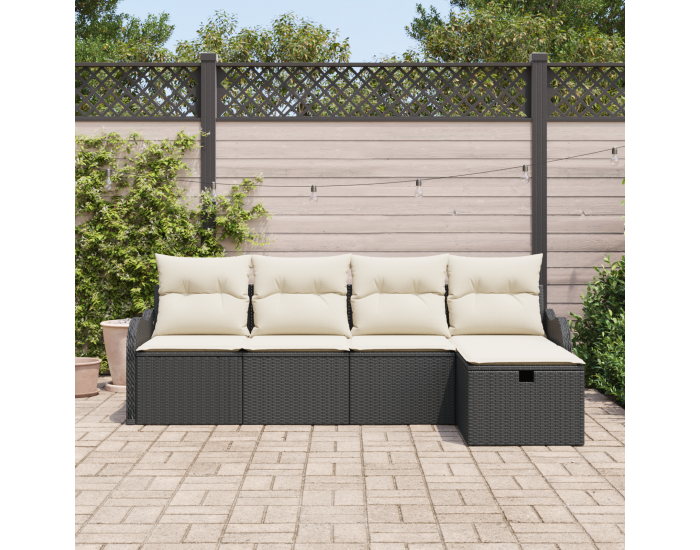 Sonata H 5 части градински диван комплект с възглавници черен полиестер