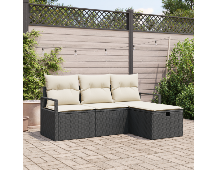 Sonata H 4 Частен комплект градински диван с възглавници Черен PE ратан