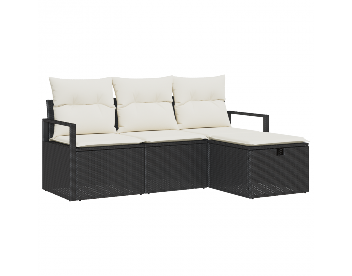 Sonata H 4 Частен комплект градински диван с възглавници Черен PE ратан