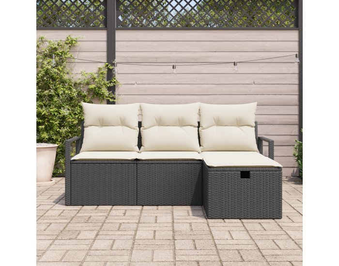 Sonata H 4 Частен комплект градински диван с възглавници Черен PE ратан