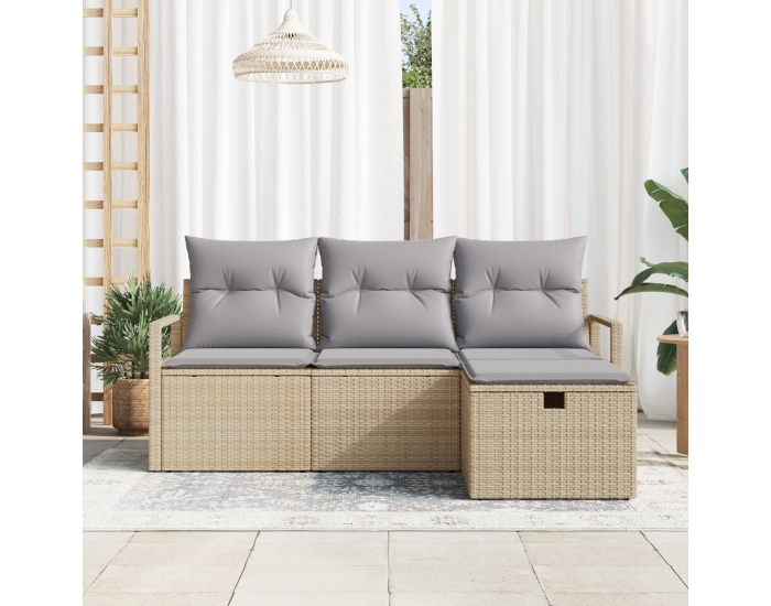 Sonata H 4 части градински диван комплект с възглавници бежов полиратан