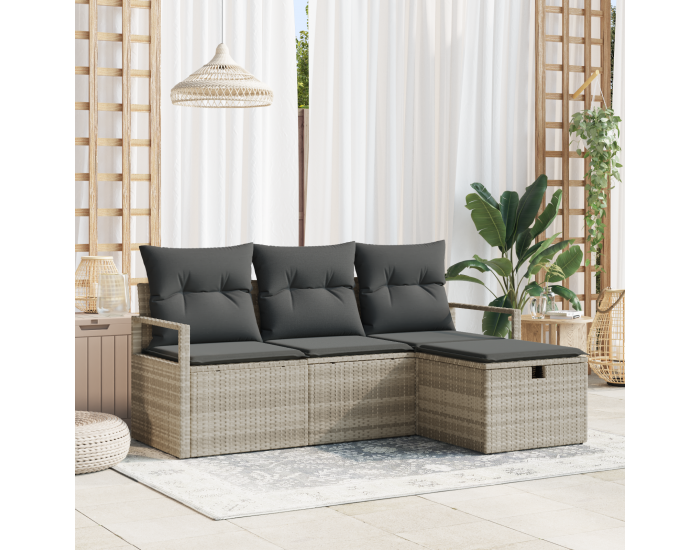 Sonata H 4 Частен комплект градински диван с възглавници Светлосиво Полирано ратан