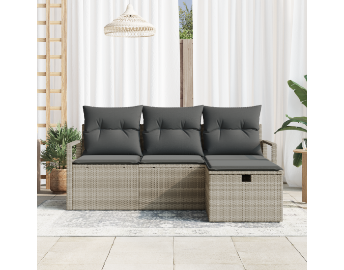 Sonata H 4 Частен комплект градински диван с възглавници Светлосиво Полирано ратан