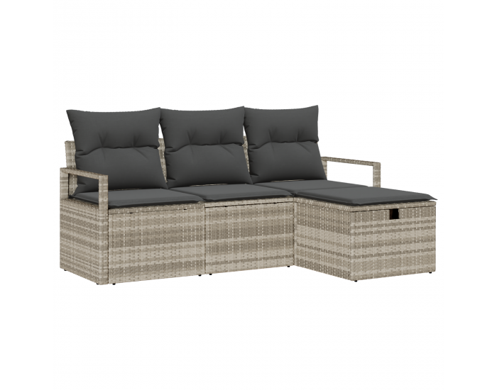 Sonata H 4 Частен комплект градински диван с възглавници Светлосиво Полирано ратан