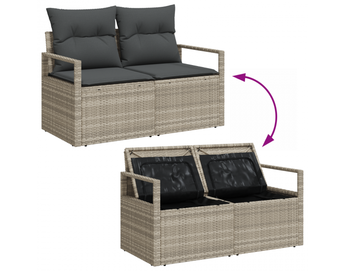 Sonata H 4 Частен комплект градински диван с възглавници Светлосиво Полирано ратан