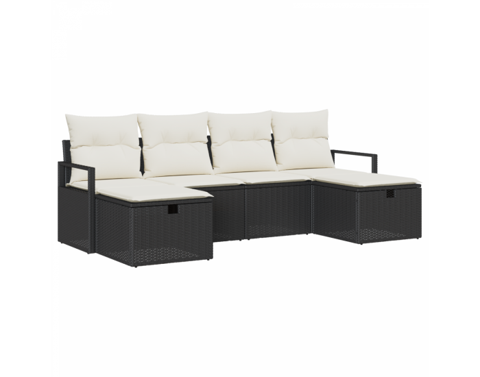 Към комплект от 6 части градински дивани с възглавници черен полирътан