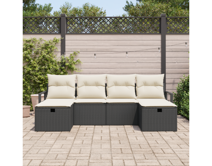 Към комплект от 6 части градински дивани с възглавници черен полирътан