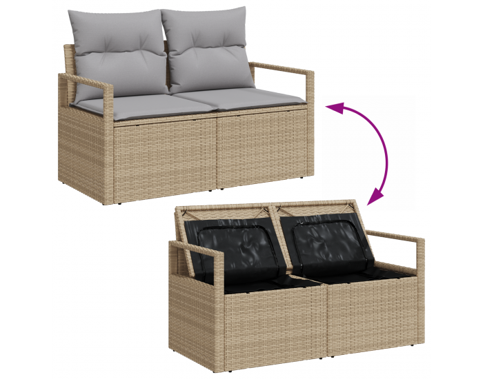 9 части градински диван Sonata H с възглавници Бежов Poly Rattan