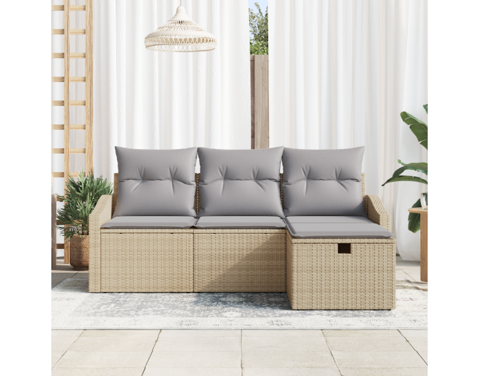 Sonata H 4 части градински диван с възглавници бежов полиротан