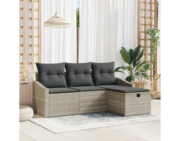 Sonata H 4-основен комплект диван за градина с възглавници светлосив полиратан