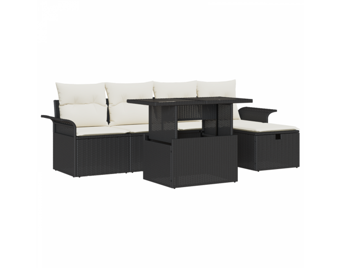 Комплект градински дивани от 6 части с възглавници в черен полирата