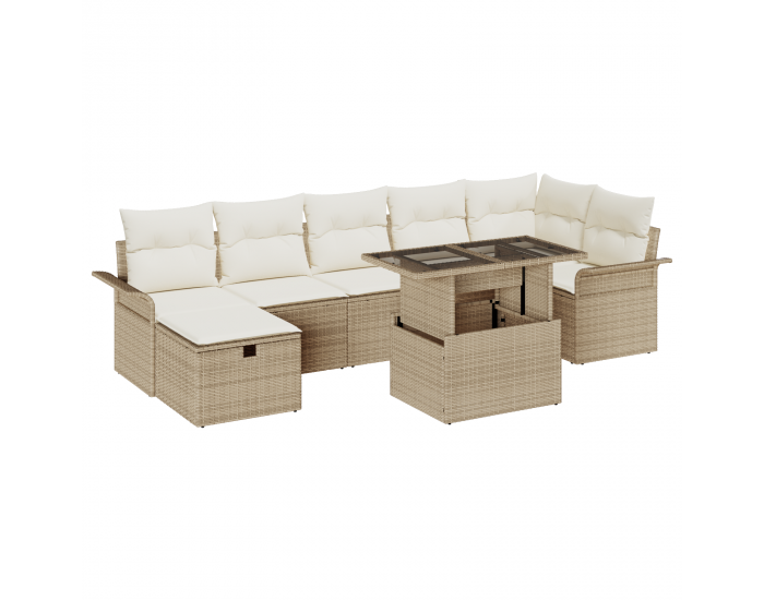 8 частен комплект градински диван с възглавници Бежов Полирано ратан