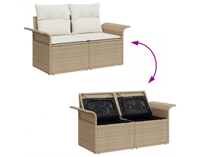 8 частен комплект градински диван с възглавници Бежов Полирано ратан