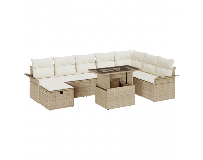 9-часов градински диван с възглавници бежов полиратан