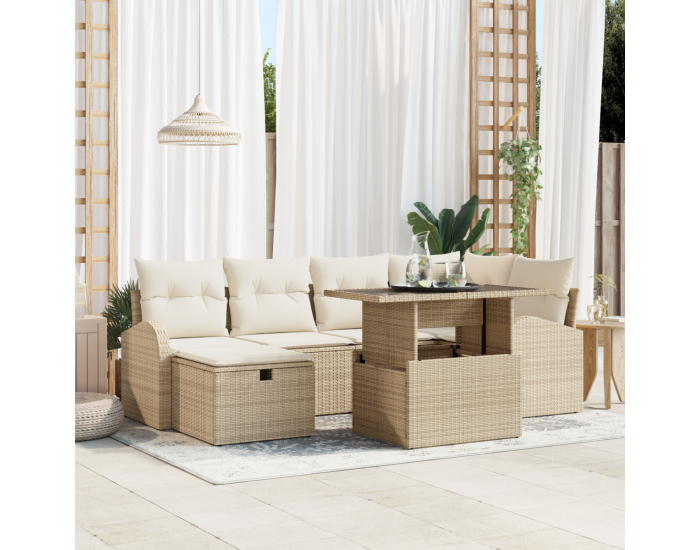 Комплект градински диван Sonata H с възглавници Бежов Полиратан