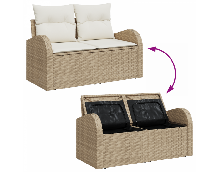 Комплект градински диван Sonata H с възглавници Бежов Полиратан