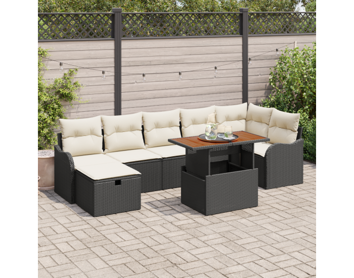 8-частен комплект градински дивани с възглавници Черен полиратан