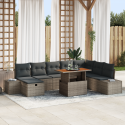 Sonata H 9 части градински комплект с възглавници Сив Poly Rattan Acacia - Градински Дивани и Пейки