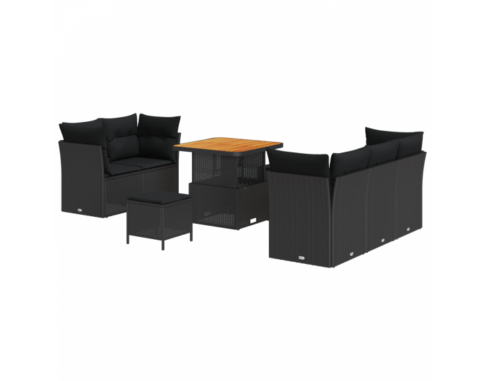 Комплект от 8 части градински диван с възглавници черен полиратан