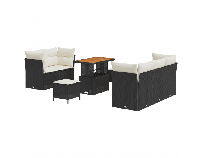 8-те части комплект градински дивани с възглавници черен полиратан