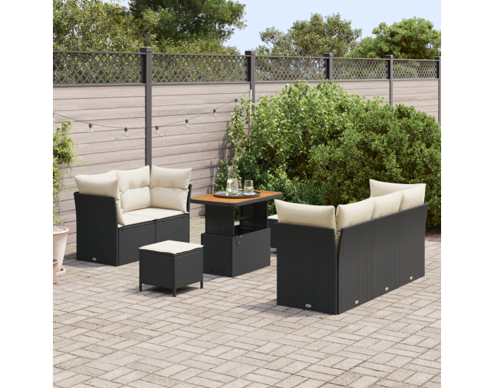 8-те части комплект градински дивани с възглавници черен полиратан