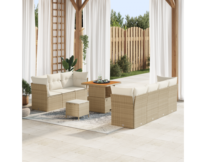 Sonata H 10 Секционен градински диван комплект с възглавници Бежов Poly Rattan Акация